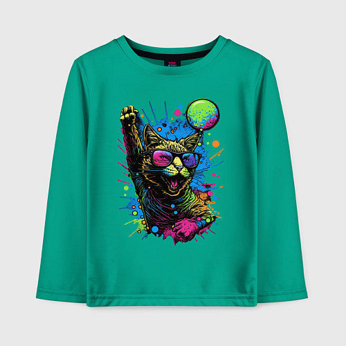 Детский лонгслив Кот тусовщик / Зеленый – фото 1