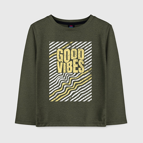 Детский лонгслив Good vibes и полосы / Меланж-хаки – фото 1