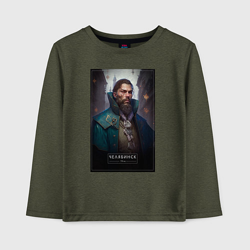 Детский лонгслив Челябинск - персонаж / Меланж-хаки – фото 1
