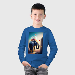 Лонгслив хлопковый детский Слон, что держит город, цвет: синий — фото 2