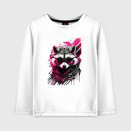 Детский лонгслив Енот киберпанк / Белый – фото 1