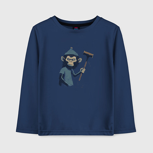 Детский лонгслив Monkey with a hammer / Тёмно-синий – фото 1