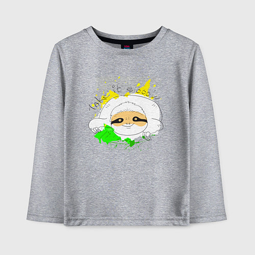 Детский лонгслив Ленивец: Take it slow / Меланж – фото 1