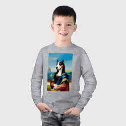 Лонгслив хлопковый детский A dog named Gioconda - humorous art, цвет: меланж — фото 2