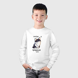Лонгслив хлопковый детский Котенок смотрит в светлое будущее, цвет: белый — фото 2