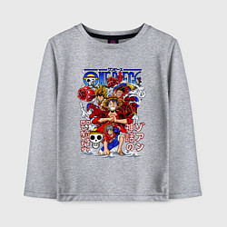 Лонгслив хлопковый детский Манки Д Луффи соломенная шляпа, цвет: меланж