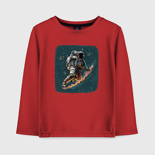 Детский лонгслив Космонавт с метеорами / Красный – фото 1