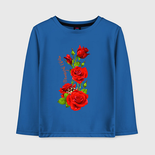 Детский лонгслив Прекрасная Эльвира - букет из роз / Синий – фото 1