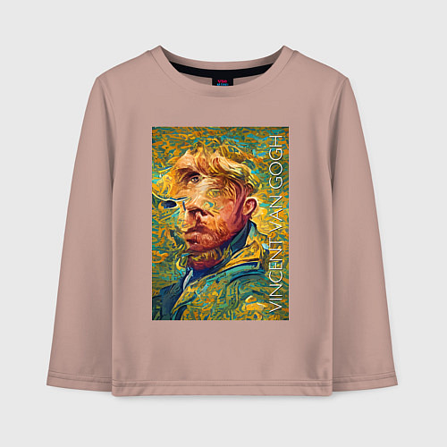 Детский лонгслив Abstract Vincent van Gogh - surrealism self-portra / Пыльно-розовый – фото 1