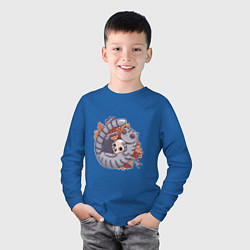 Лонгслив хлопковый детский Осенний котик-енотик, цвет: синий — фото 2