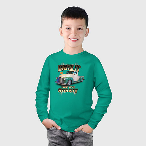 Детский лонгслив Классический пикап Chevrolet Thriftmaster / Зеленый – фото 3