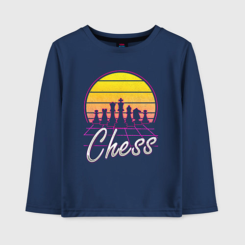 Детский лонгслив Шахматы ретро стиль / Тёмно-синий – фото 1