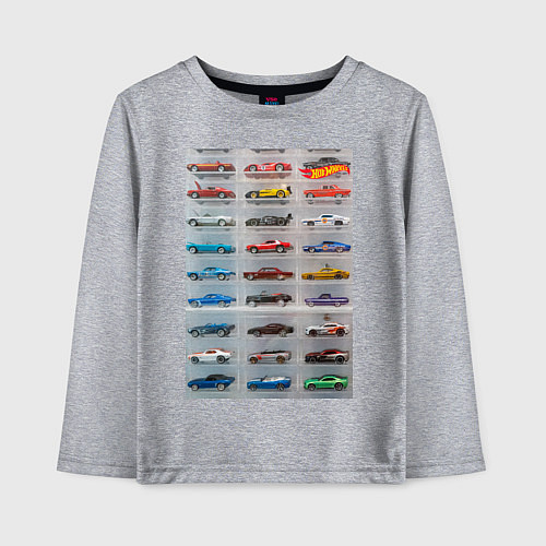 Детский лонгслив Hot Wheels - collection Автомобили на полке / Меланж – фото 1