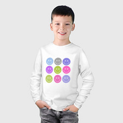 Лонгслив хлопковый детский Модные улыбающиеся смайлы, цвет: белый — фото 2