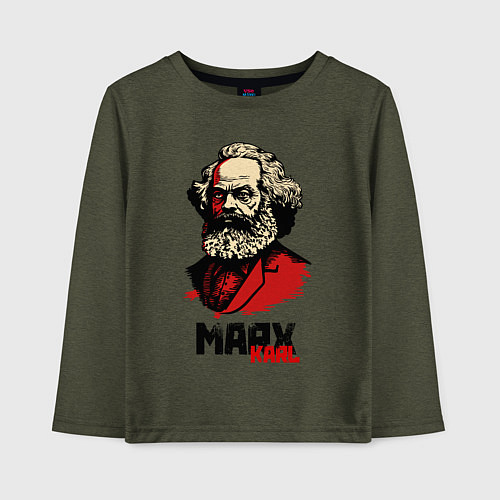 Детский лонгслив Karl Marx - 3 цвета / Меланж-хаки – фото 1