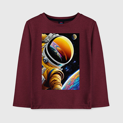 Детский лонгслив Космонавт на орбите / Меланж-бордовый – фото 1