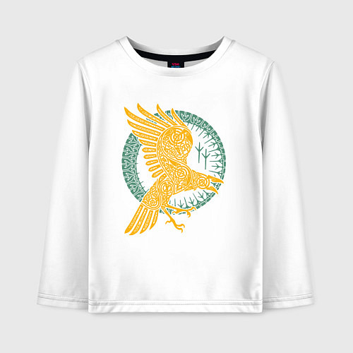 Детский лонгслив Тотем Ворон - знак мудрости / Белый – фото 1