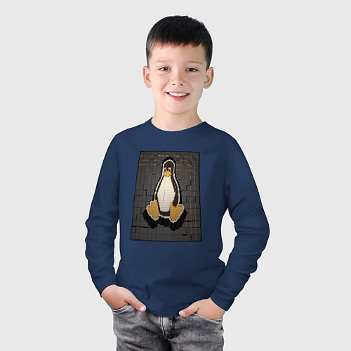 Детский лонгслив Linux Tux cubed / Тёмно-синий – фото 3