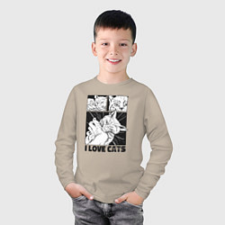 Лонгслив хлопковый детский I love cats comic, цвет: миндальный — фото 2