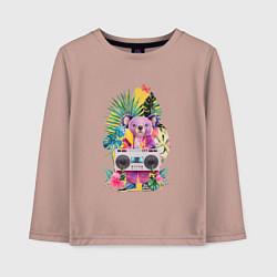 Лонгслив хлопковый детский Розовая коала с бумбоксом и тропическими листьями, цвет: пыльно-розовый