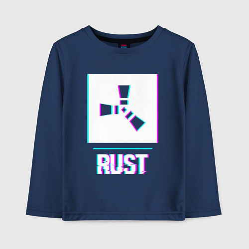 Детский лонгслив Rust в стиле glitch и баги графики / Тёмно-синий – фото 1