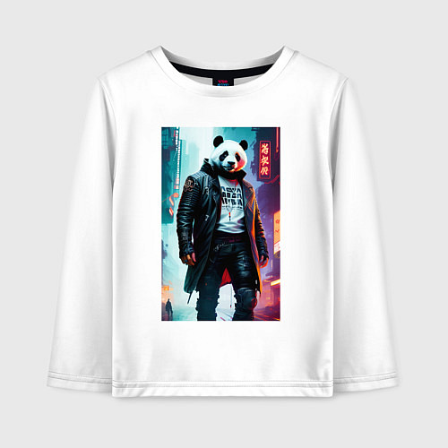 Детский лонгслив Cool panda - cyberpunk / Белый – фото 1