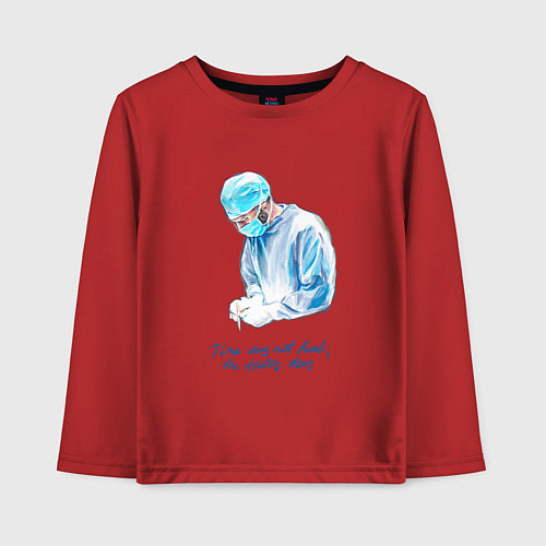 Детский лонгслив Лечит не время - лечит доктор / Красный – фото 1