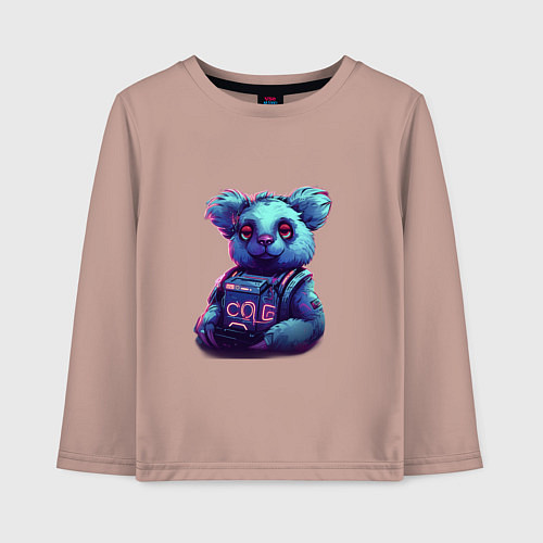 Детский лонгслив Техно-коала в неоновом свете / Пыльно-розовый – фото 1