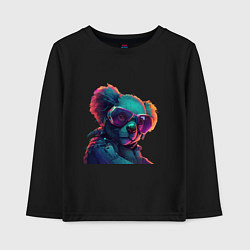 Лонгслив хлопковый детский Коала в очках, цвет: черный