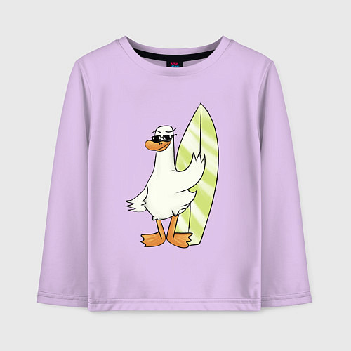 Детский лонгслив Гусь серфингист в очках / Лаванда – фото 1