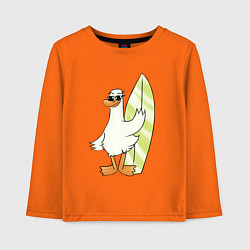 Лонгслив хлопковый детский Гусь серфингист в очках, цвет: оранжевый