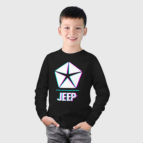 Детский лонгслив Значок Jeep в стиле glitch / Черный – фото 3