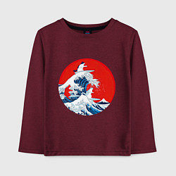 Лонгслив хлопковый детский Японская волна с котами, цвет: меланж-бордовый