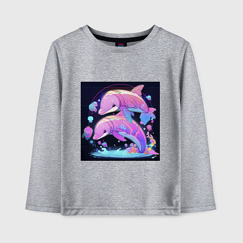 Детский лонгслив Розовые аниме кибер-дельфины / Меланж – фото 1