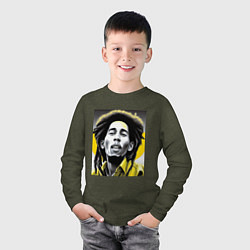 Лонгслив хлопковый детский Bob Marley Digital Art, цвет: меланж-хаки — фото 2