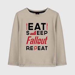 Лонгслив хлопковый детский Надпись: eat sleep Fallout repeat, цвет: миндальный