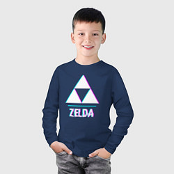 Лонгслив хлопковый детский Zelda в стиле glitch и баги графики, цвет: тёмно-синий — фото 2