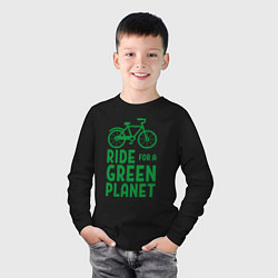 Лонгслив хлопковый детский Ride for a green planet, цвет: черный — фото 2