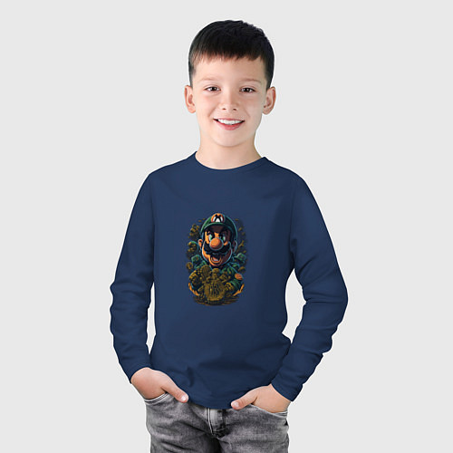 Детский лонгслив Марио и биткоин / Тёмно-синий – фото 3