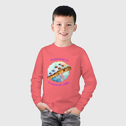 Лонгслив хлопковый детский Счастье - это просто кусочек пирога, цвет: коралловый — фото 2