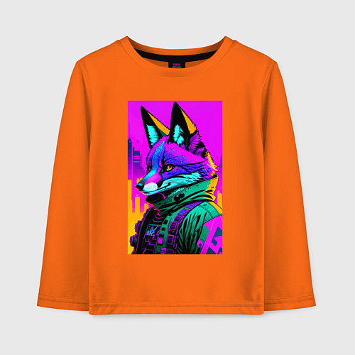 Детский лонгслив Cool fox - cyberpunk - neural network / Оранжевый – фото 1
