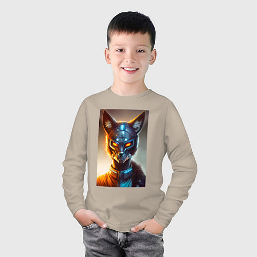 Детский лонгслив Cyber-fox - neural network / Миндальный – фото 3