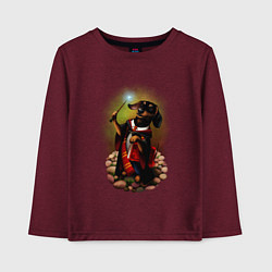 Лонгслив хлопковый детский Такса Волшебник колдует, цвет: меланж-бордовый