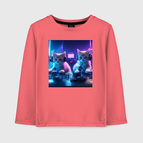 Детский лонгслив Коты в неоновом свете / Коралловый – фото 1