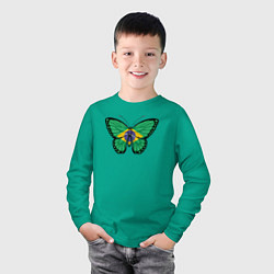 Лонгслив хлопковый детский Бразилия бабочка, цвет: зеленый — фото 2