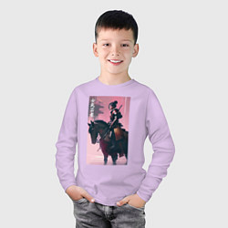 Лонгслив хлопковый детский Онна-бугэйся -конная девушка-самурай - нейросеть, цвет: лаванда — фото 2