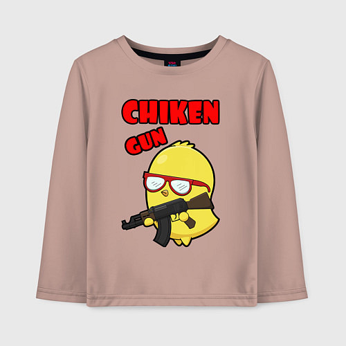 Детский лонгслив Chicken machine gun / Пыльно-розовый – фото 1