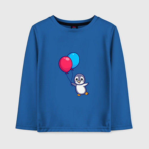 Детский лонгслив Милый пингвин с воздушными шариками / Синий – фото 1