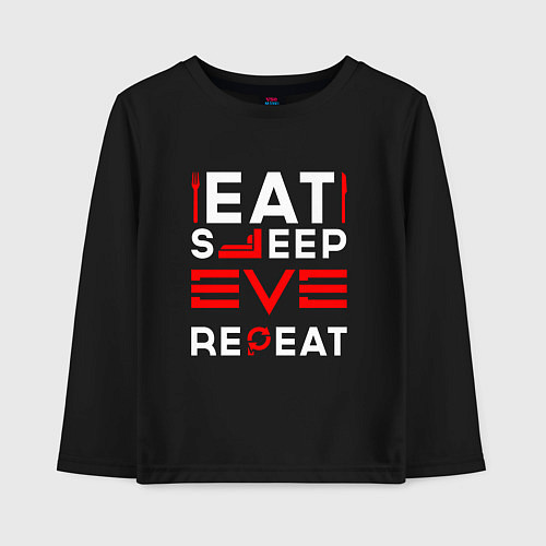 Детский лонгслив Надпись eat sleep EVE repeat / Черный – фото 1