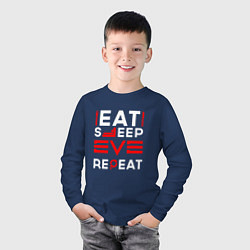 Лонгслив хлопковый детский Надпись eat sleep EVE repeat, цвет: тёмно-синий — фото 2